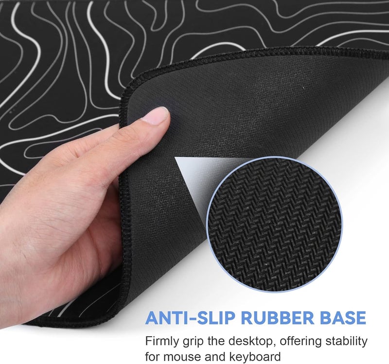 DIGSOM Mouse Pad Gaming Mousepad 31.5 x 11.8in Large Mouse Pad for Keyboard and Mouse with Anti-Slip Rubber Base, Keyboard Pad XL Mouse Mat for Home and Office（Black with White Topographic Line） - Image 5